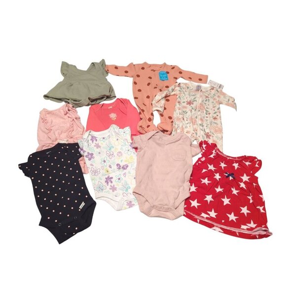 Girls 0-3 Months 9 Piece Clothing Lot Mainly Summer - Picture 1 of 16